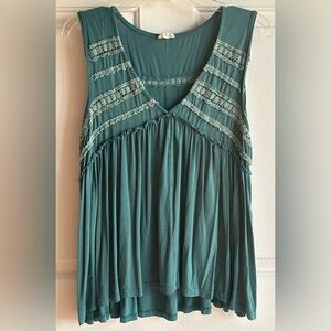 Women’s Size Large POL brand Teal Sleeveless Lace Trim Babydoll Top